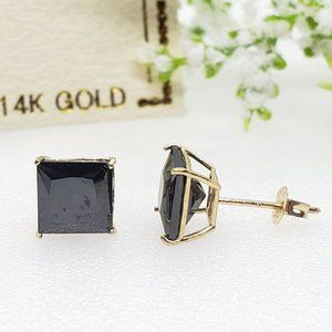 6mm 2 ctw onyx cz 14K Yellow Gold Square Studs